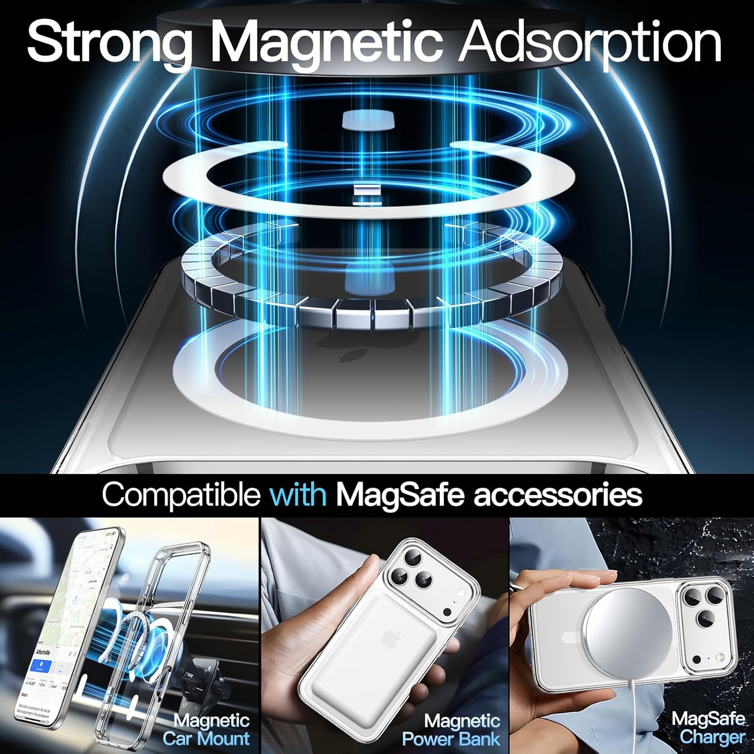 Magnetic Case for iPhone 17 Pro 6.3" - MagSafe Compatible, Shockproof Clear Bumper Cover, Anti-Scratch Back Protection