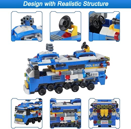 6-in-1 City SWAT Police Vehicle Building Blocks Set – 158-Piece DIY Assemble Scene with Modern Buildings & Character Dolls for Kids 6+