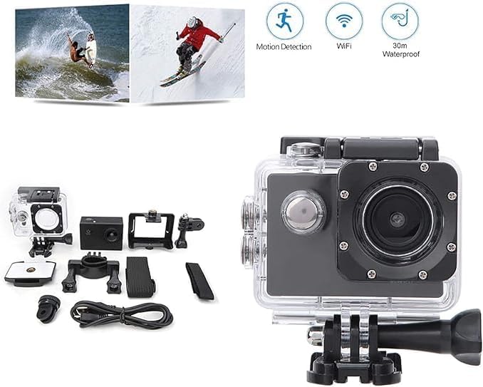 HD 1080P Outdoor WiFi Sports Camera with Waterproof Housing & Accessory Kit – 140° Wide Angle Lens for Adventure Sports