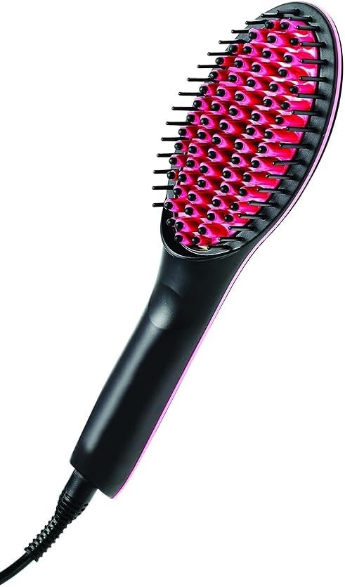 Simply Straight Ceramic Hair Straightening Brush | Black/Pink | Safe, Damage-Free Hair Styling