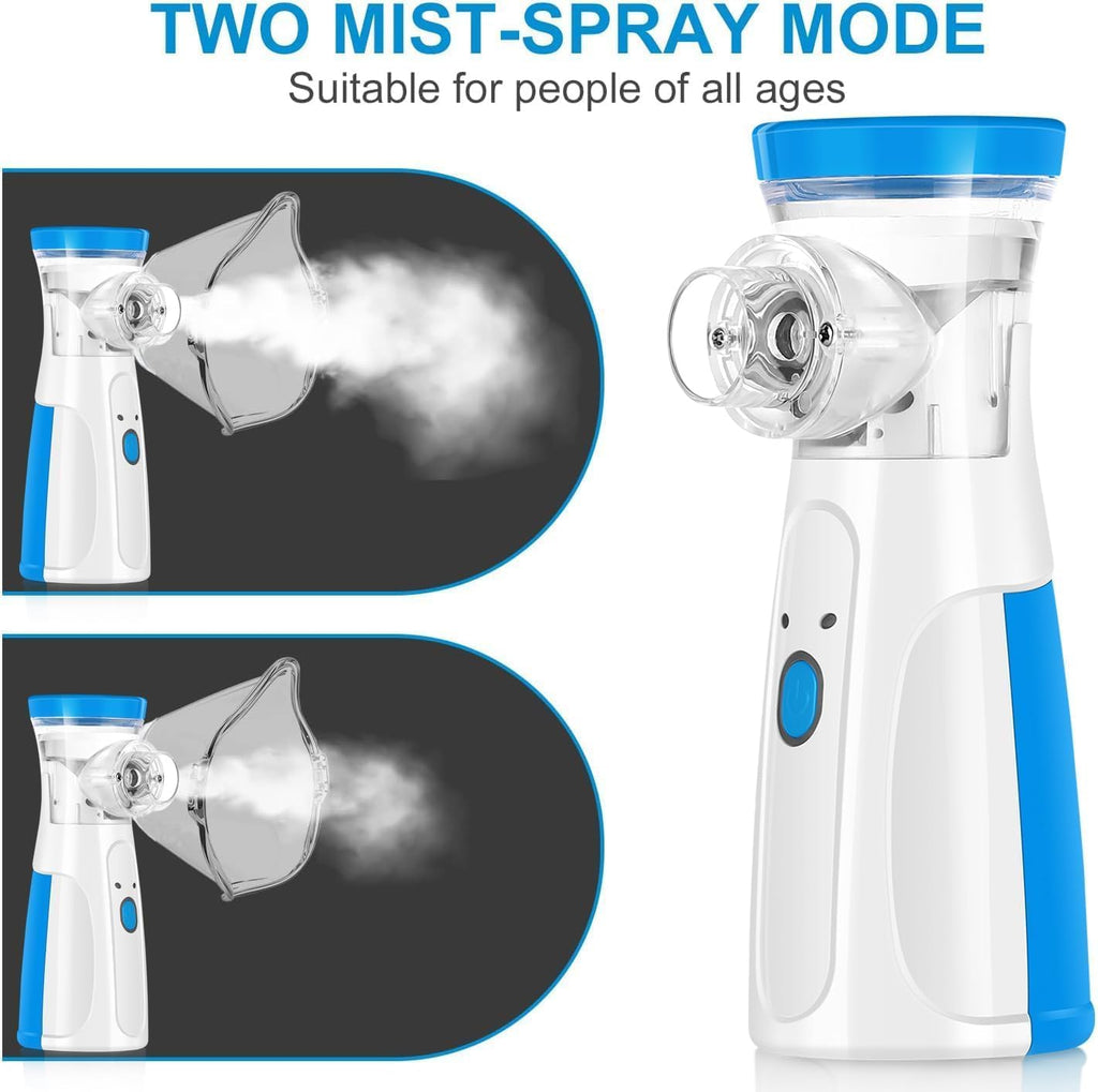 Mini Portable Nebulizer Handheld steam inhalator for adults & kids. Low power, quiet operation for travel & home use.