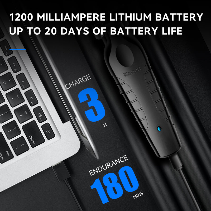 Kemei KM-2299 Professional Cordless Hair Clipper  1200mAh USB rechargeable trimmer for barber-grade haircuts at home or salon.