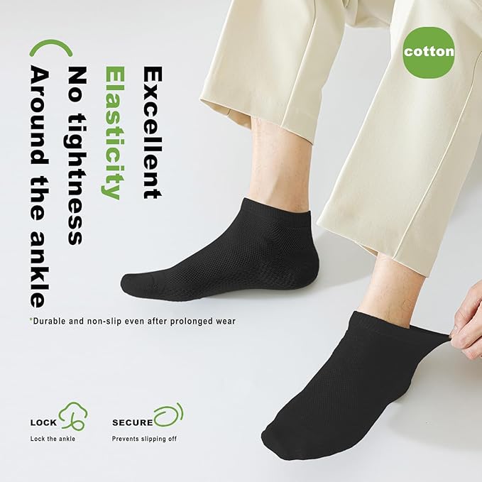 Men's Breathable Cotton Ankle Socks - 6 Pairs, Lightweight & Comfortable for All Seasons (Black)