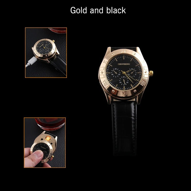 Cigarette Lighter Watch | Casual USB Charging Lighter with Heating Wire for Men (Golden)