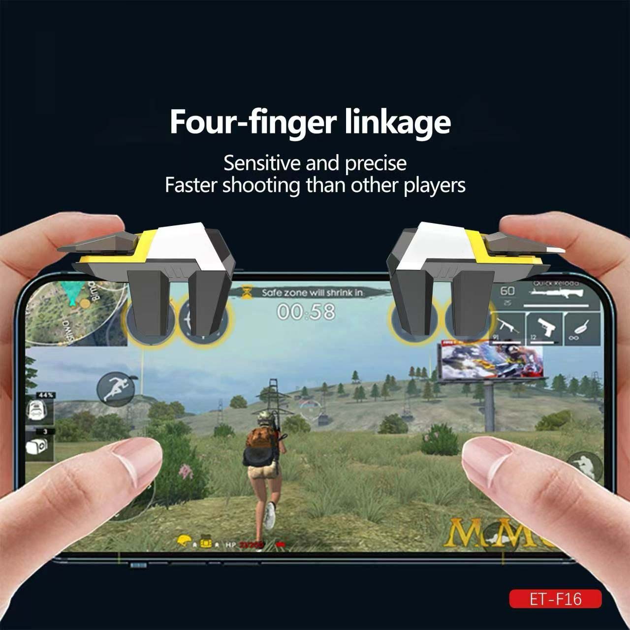 ET-F16 6-Finger Mobile Game Controller - High Precision Triggers for PUBG, Free Fire & Call of Duty on iOS/Android