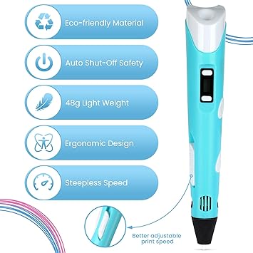 3D Pen Upgrade | Intelligent 3D Printing Pen with LCD Screen, Automatic Feeding | Includes 12 Colors PLA Filament Refills | Creative Gift for Kids