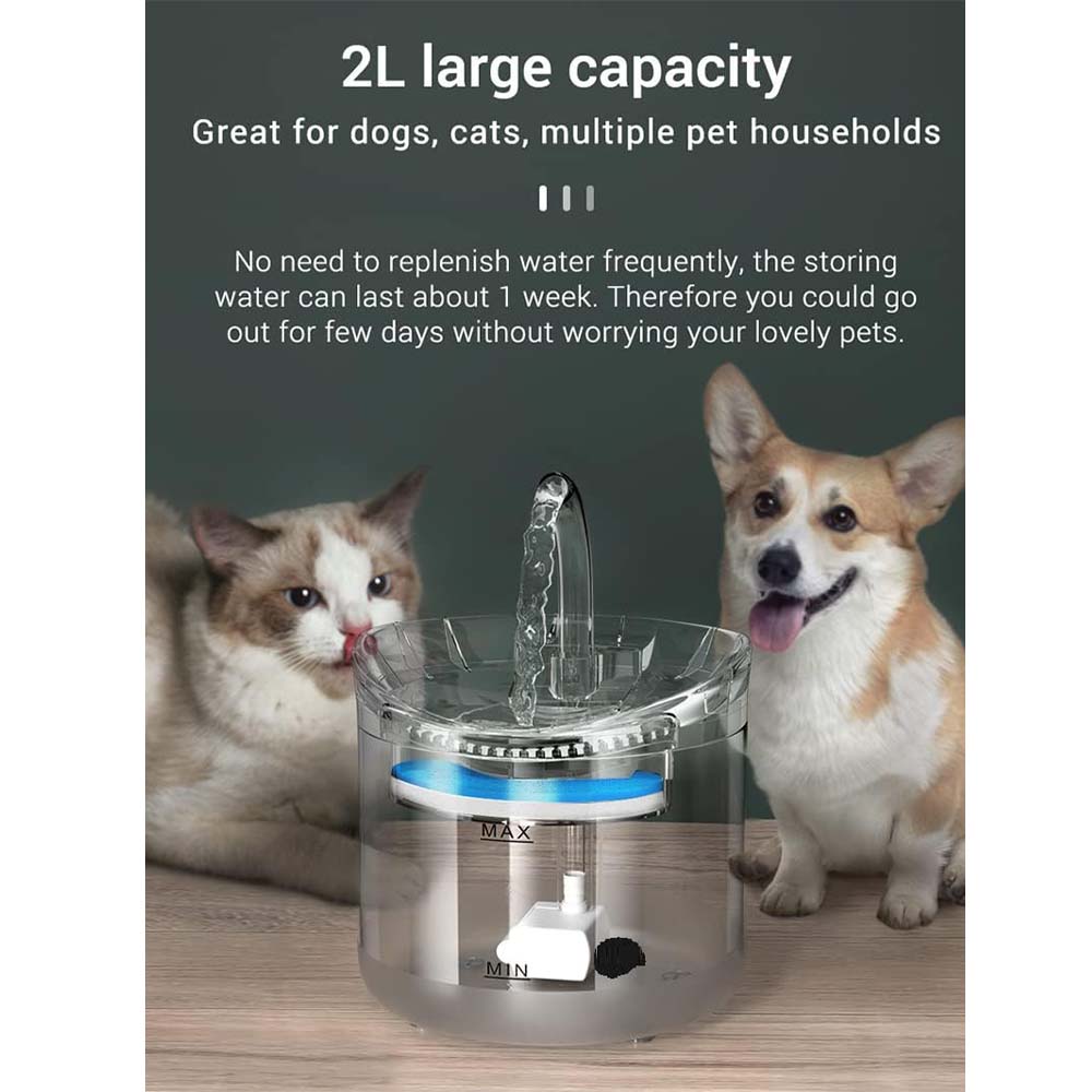 Pet Water Fountain - Automatic Cat & Dog Water Dispenser with Filters, Ultra-Quiet & Transparent Design