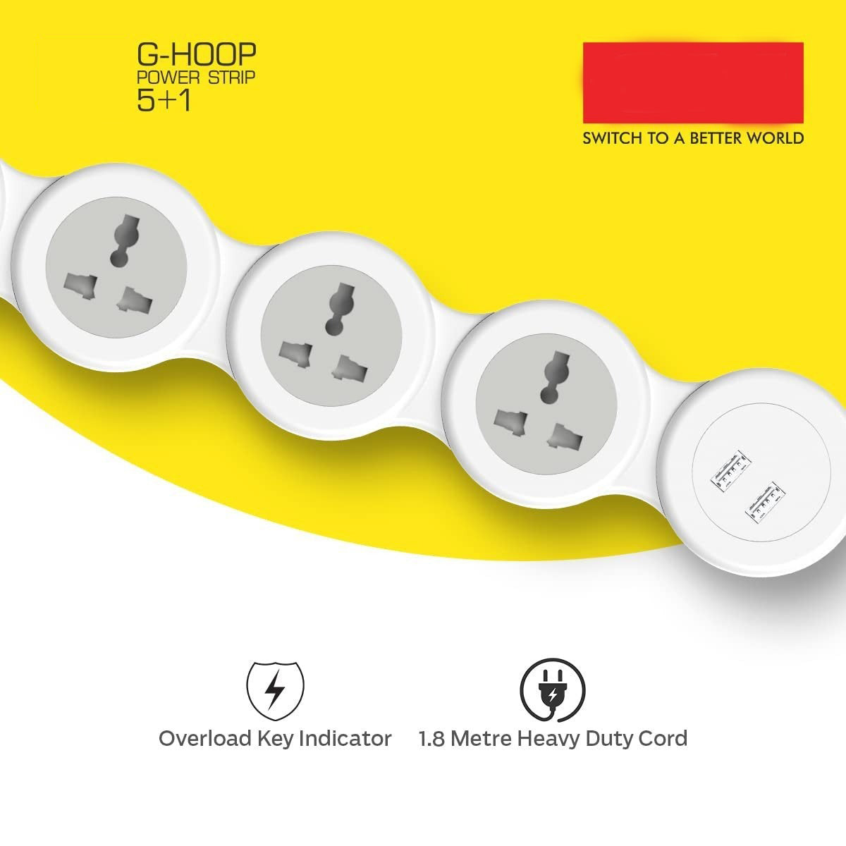 3276 Cuba Power Strip with 2 USB 3.1A, Master Switch, 4 International Sockets, Safety Shutter, 1.8 m Cable – Ideal for Home & Office