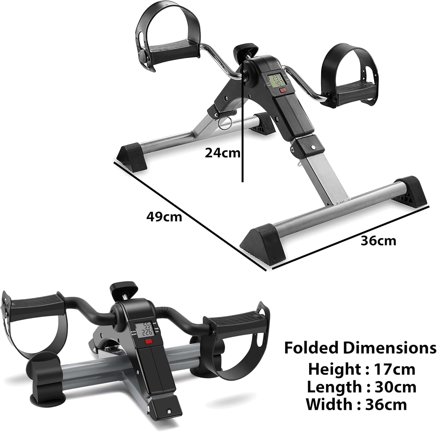 Mini Exercise Bike | Compact Arm and Leg Exerciser with LCD Monitor | Adjustable Resistance & Foldable Pedals