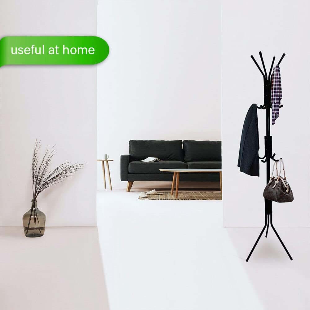 12-Hook Coat Rack Stand - Wrought Iron Clothing Hanger with Shelves, Freestanding Wardrobe Organizer for Bedroom/Entryway