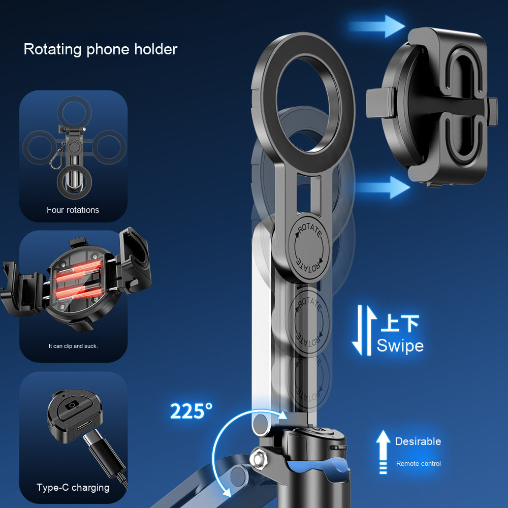 P15mini-C Magnetic Selfie Stick - Bluetooth Remote, 47.5cm Extendable, Multifunctional Camera Assistant for iPhone/Android