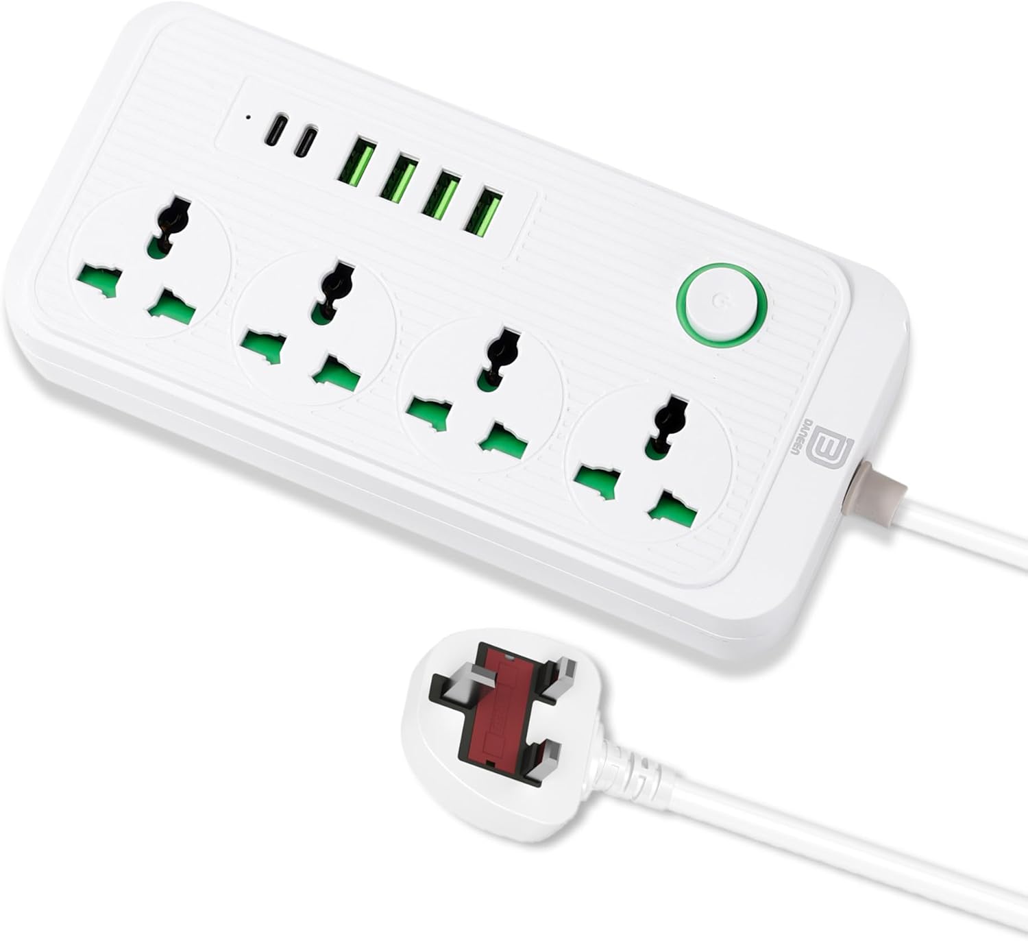 Multi-Plug Universal Extension Cord with 4 USB Ports, 4 Outlets, 2 Type-C Ports, Surge Protector, 10A UK Plug, 3M Power Extension Cable for Home & Office