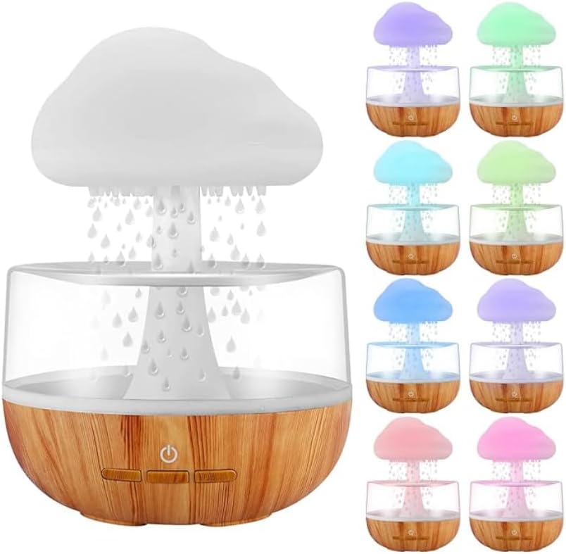 Rain Cloud Night Light Aromatherapy Humidifier Essential Oil Diffuser | 380ML 7-Color Night Light with 3 Power Levels, Water Drop Sound, Cold Fog for Sleep, Relaxation, Yoga, Bedroom, Home, Office (Multicolor)