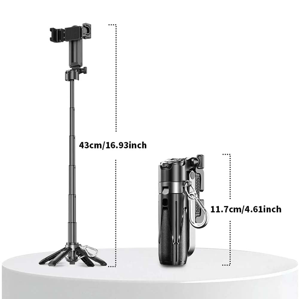 P15T Mini Selfie Stick Tripod - Extendable Phone Stand with Wireless Remote for Android & iPhone Vlogging, Portable Travel Tripod