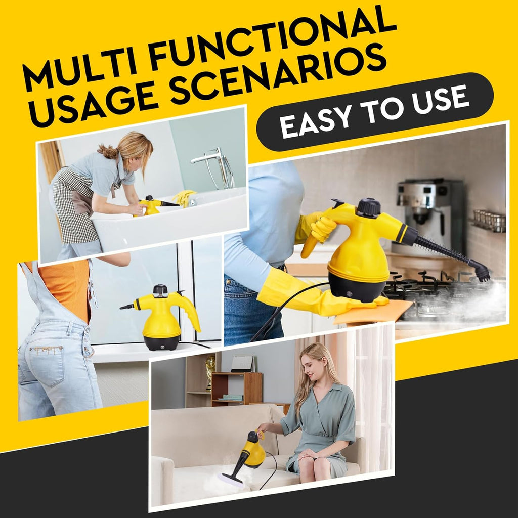Powerful Pressurized Handheld Steam Cleaner - 9pc Kit for Multi-Surface Cleaning (Kitchen, Bathroom, Car, Windows, Grime