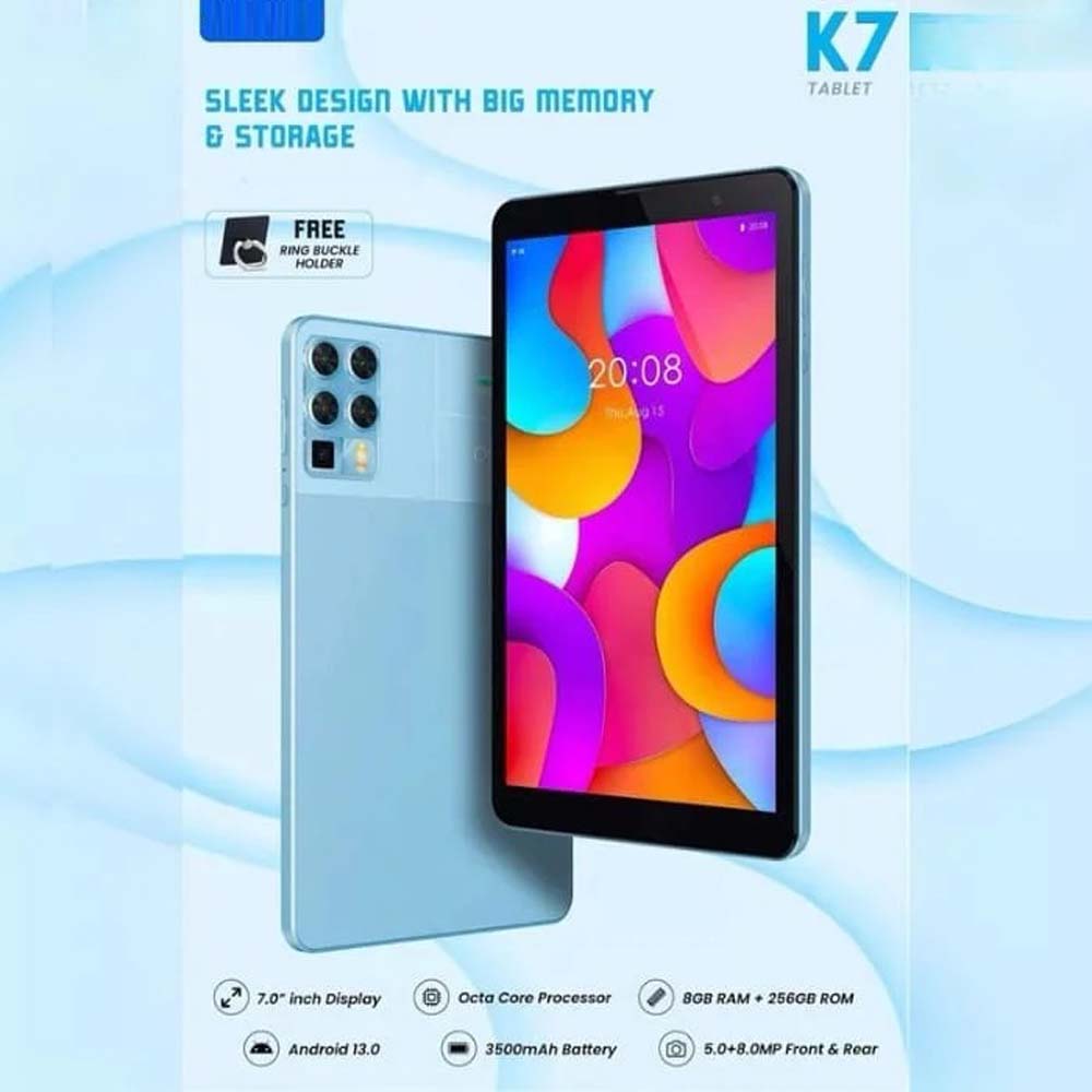 K7 Tablet – 8-Inch Display, 8GB RAM, 256GB Storage, Octa-Core 1.6GHz Processor, 6000 mAh Battery, Dual Cameras (8MP+13MP), Android 13