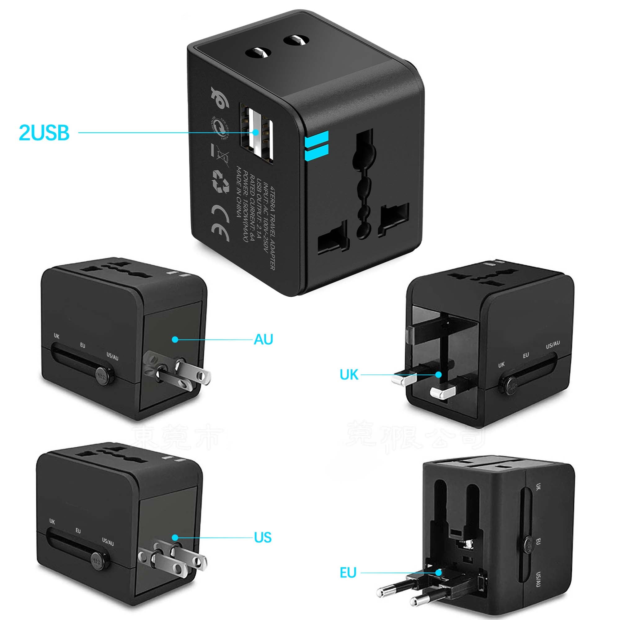 Universal Travel Adapter - Worldwide Mobile Charger with USB and Type-C Ports, High-Speed 1500W Output for International Use, with Multi-Protection Features