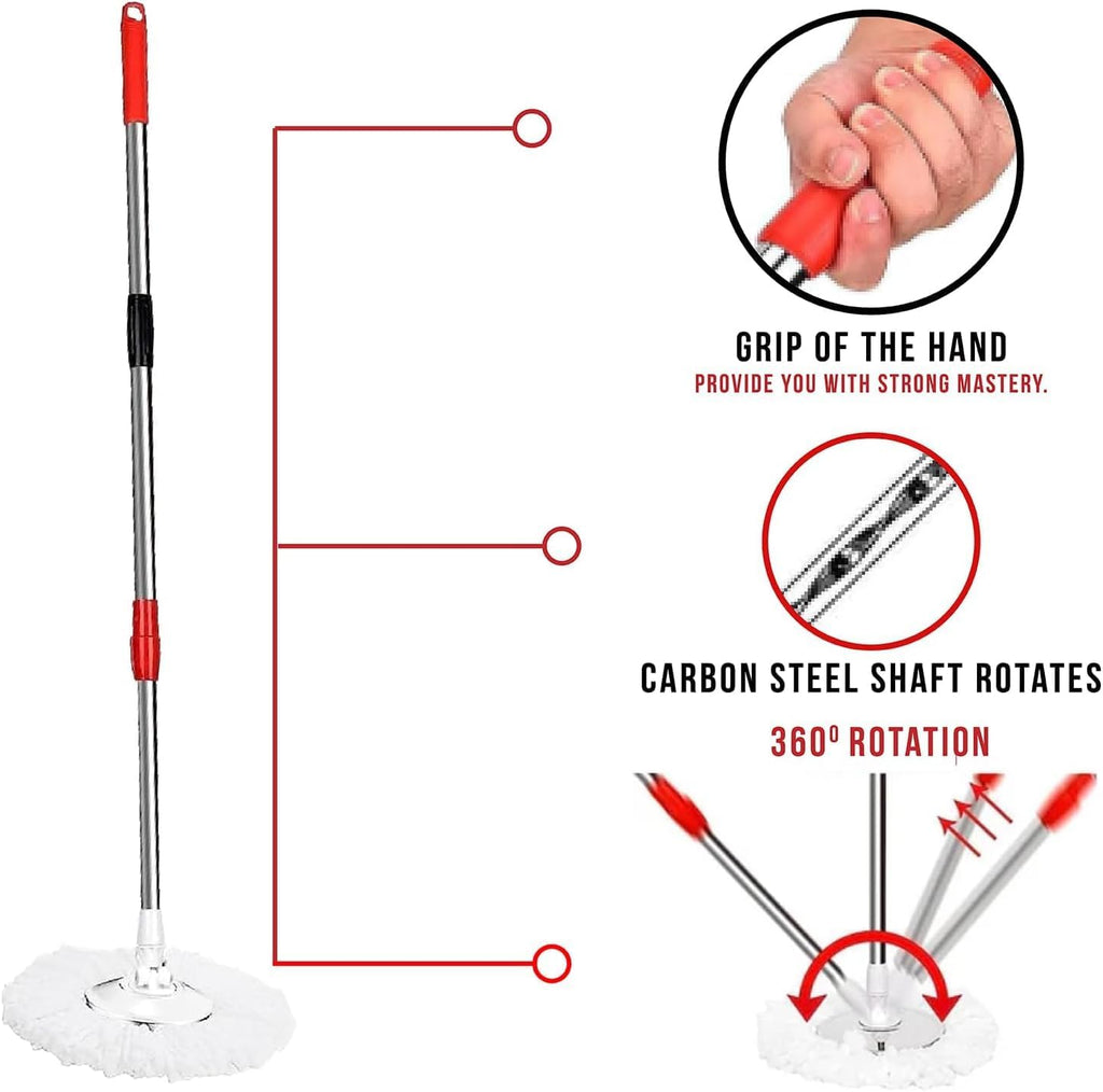 Easy Spin Mop and Bucket Set with 360° Rotation | Stainless Steel Handle & Wring Dryer Basket | Includes 2 Microfiber Mop Heads for Floor Cleaning | Ideal for Hardwood, Ceramic Tile, Marble, Laminate, and Glass