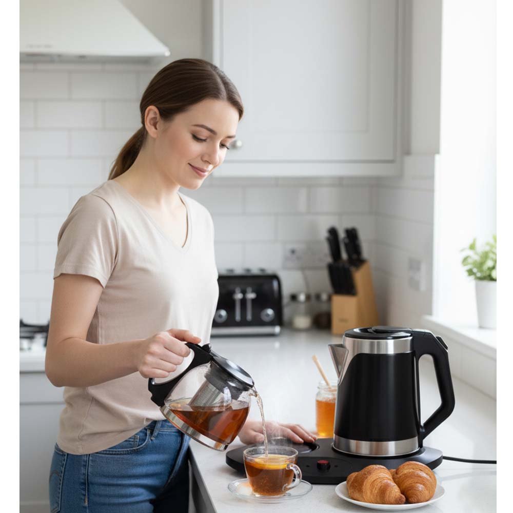 OE-4010 2.0L Electric Kettle & Tray Set. Fast-boiling water kettle with serving tray for elegant home tea service.