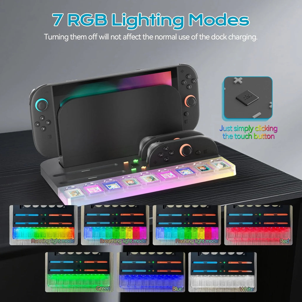 Switch 2 Charging Dock Station - Controller Charger with 7 RGB Lights, 9 Game Slots & Cooling Fan