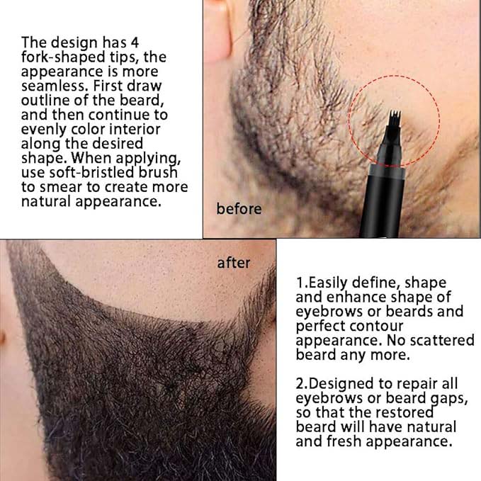Waterproof Beard Filler Pen Kit - Contoured Beard Pen with Brush, Long-Lasting, Sweatproof Beard Pencil for Patchy Beard, Natural Look, Quick and Easy Grooming Solution