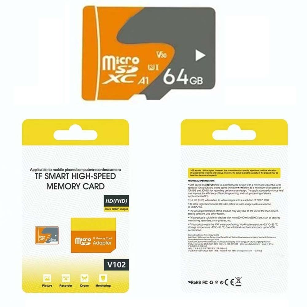 V102 64GB MicroSD Memory Card - Class 10 High-Speed TF Storage for 4K Video, Phones, Tablets & Cameras
