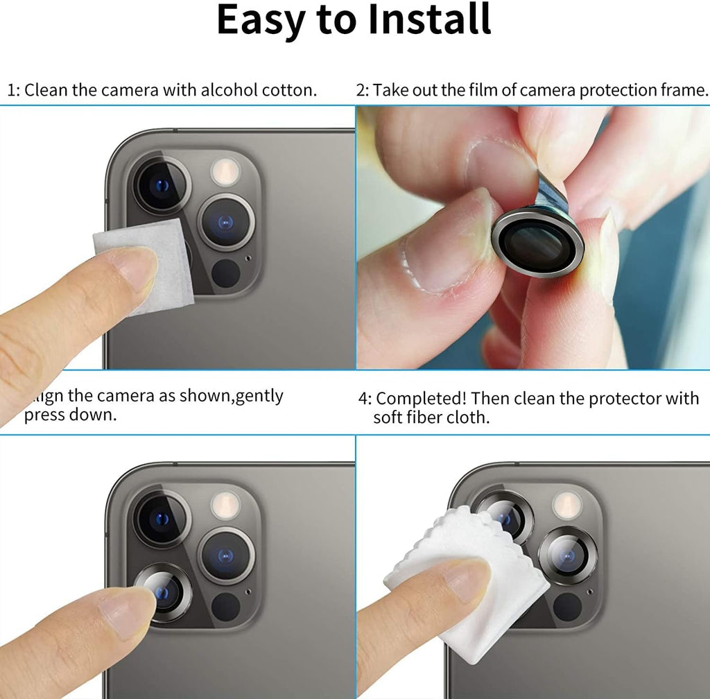 Camera Lens Protector for iPhone 13 Pro (6.1") and iPhone 13 Pro Max (6.7") – 9H Tempered Glass, Metal Individual Ring Cover, HD Clear, 1 Set