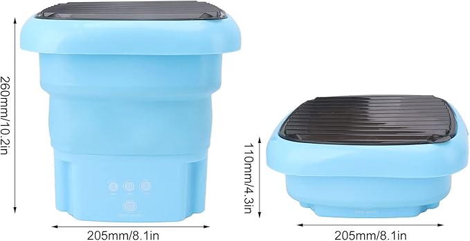 Portable Washing Machine | Mini Foldable Bucket Washer & Dryer Combo | Small Washer with Soft Spin Dry & Drainage Pipe for Underwear, Socks, Baby Clothes, Apartment, Dorm, Laundry (Blue)