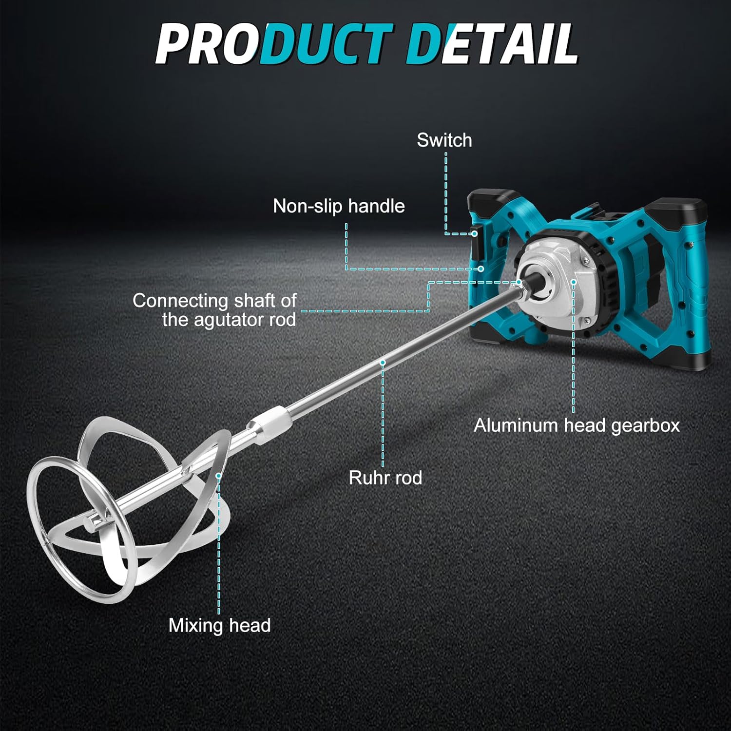 Cordless Paint & Mortar Mixer - 6-Speed 680RPM w/ 2 Rods for Concrete, Thinset & Paints