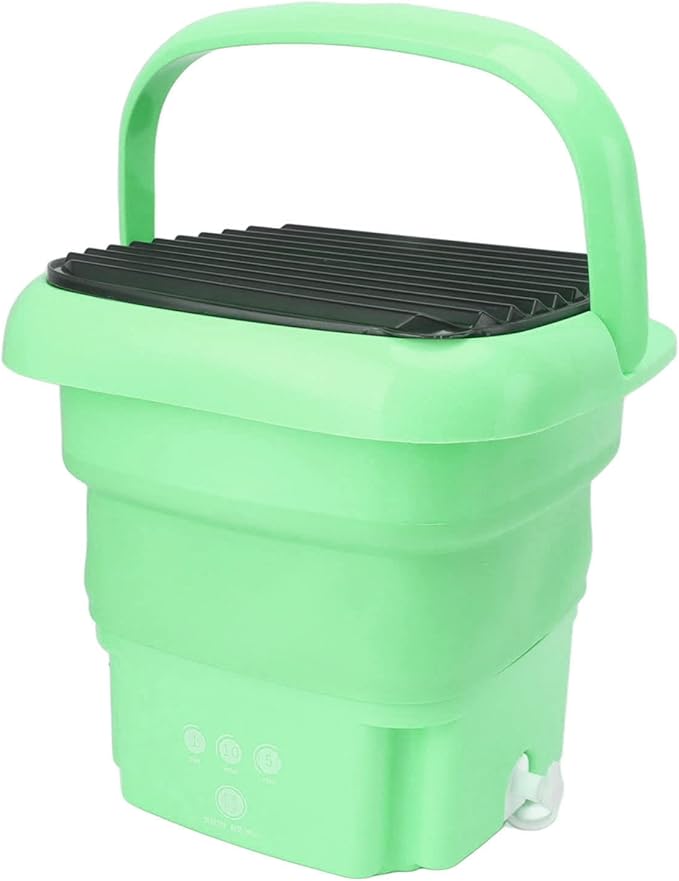 Portable Washing Machine | Mini Foldable Bucket Washer & Dryer Combo | Small Washer with Soft Spin Dry & Drainage Pipe for Underwear, Socks, Baby Clothes, Apartment, Dorm, Laundry (Green)