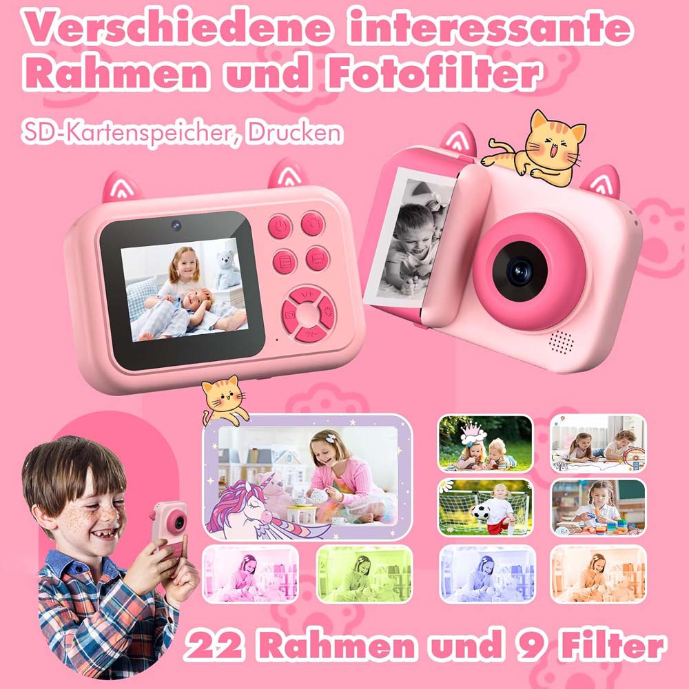 Kids Instant Camera - 1080P Digital Camera for Ages 3-12 with Printing Paper (No Card Included) Pink