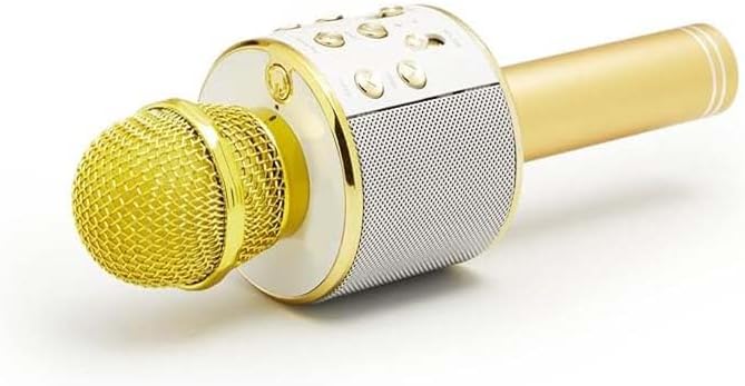 Golden Wireless Karaoke Microphone | Bluetooth, AUX, USB Connection | Ideal for Children and Adults | 5.5 Hours Battery Life