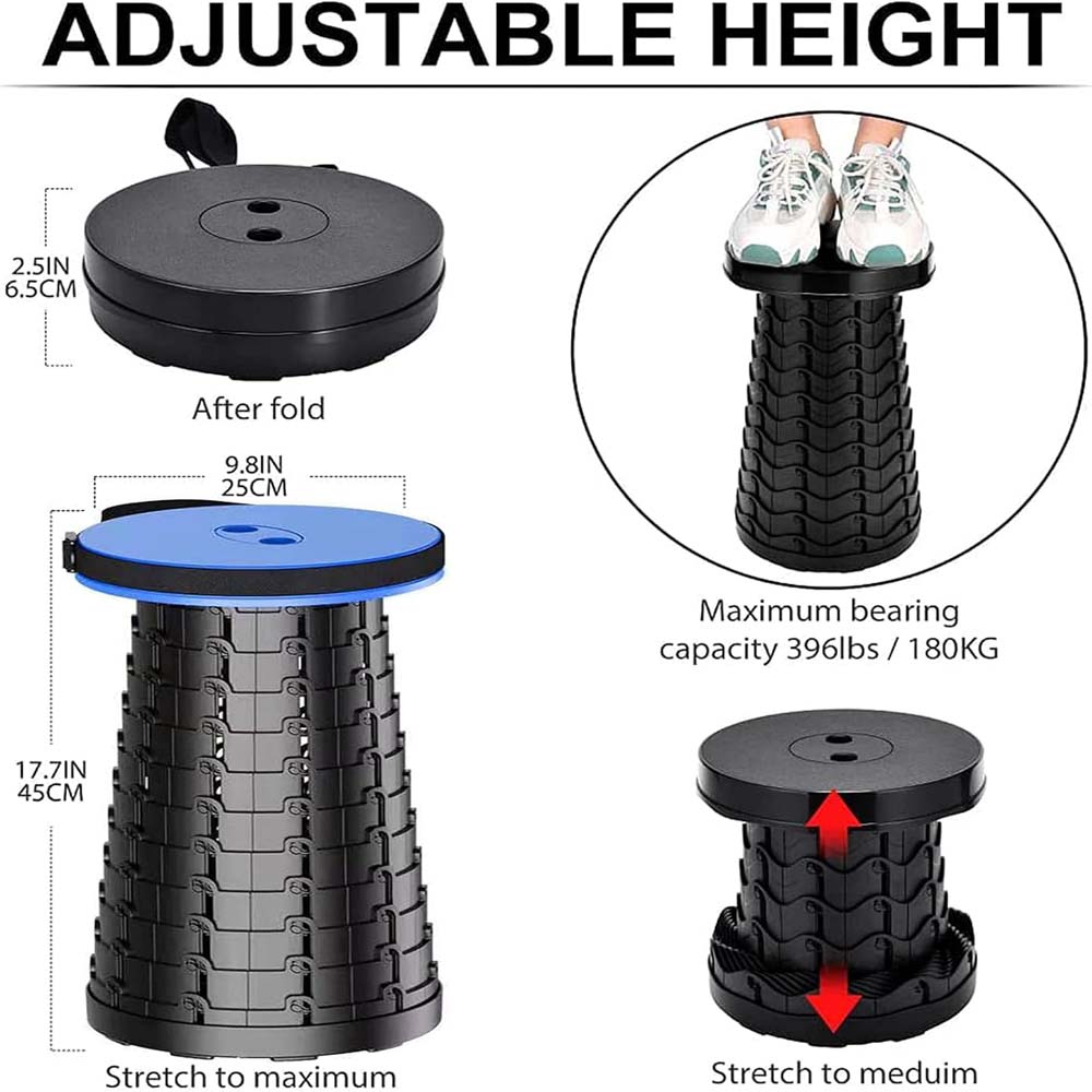 Portable Telescopic Stool - Lightweight Folding Seat for Camping, Fishing & Travel (397lb Capacity)