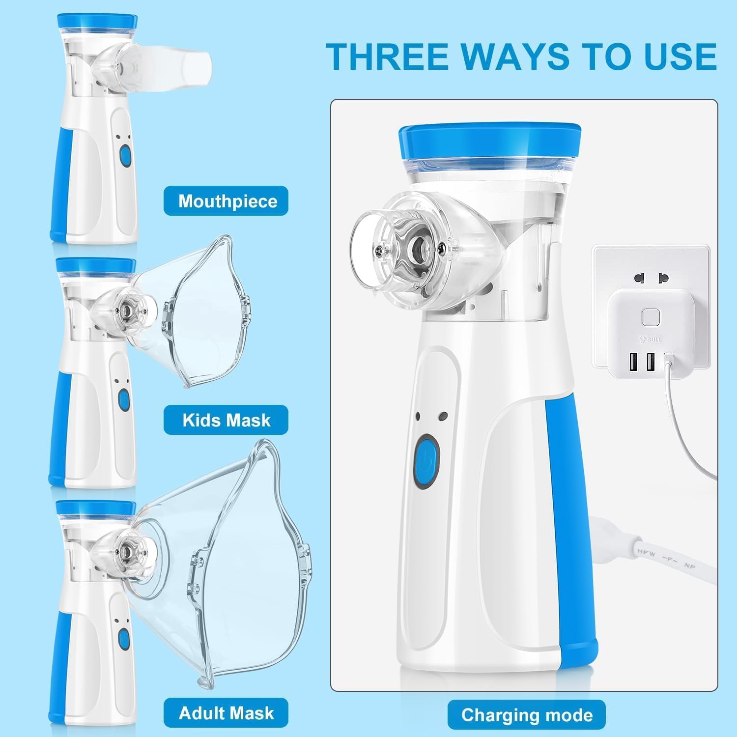 Mini Portable Nebulizer Handheld steam inhalator for adults & kids. Low power, quiet operation for travel & home use.