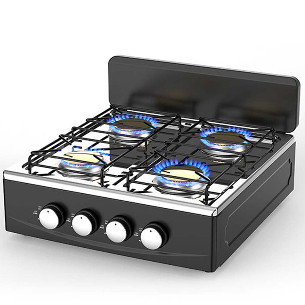 OE-441 European 4-Burner Gas Stove. Sabaf burners, pulse ignition & cast iron pan supports. For home & outdoor use.