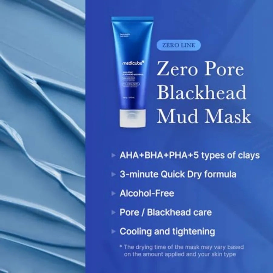 Zero Pore Black Mud Facial Mask - 3-Minute Cooling Pore Tightening with AHA/BHA/PHA, PorePurifying Clay Formula