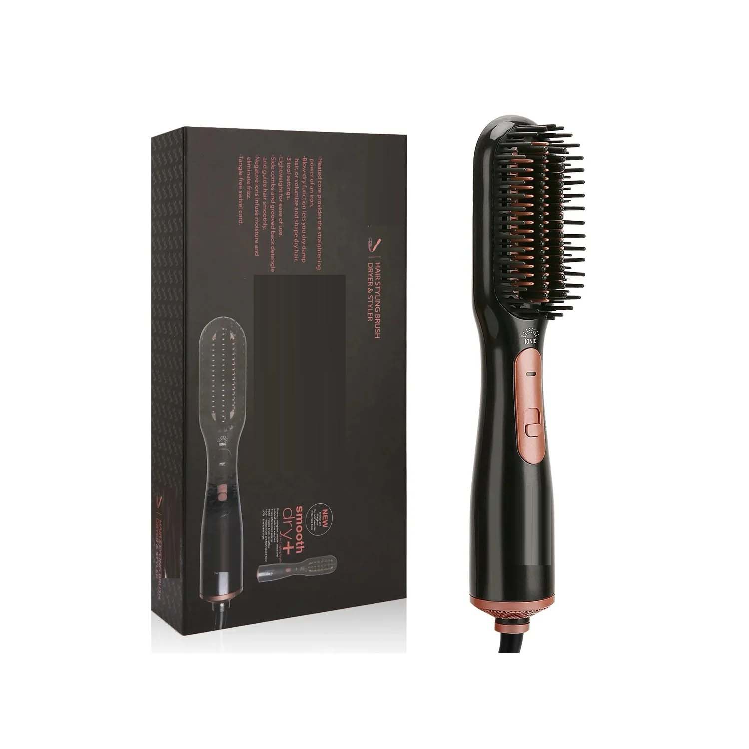 Professional 3-in-1 Hair Styling Brush with Hair Dryer, Straightener & Volumizer - Ionic Technology, Multiple Heat Settings for All Hair Types, Anti-Frizz Blowout Styler Brush, Ergonomic Design for Salon-Quality Results at Home and Travel