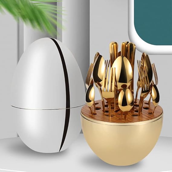 24-Piece Cutlery Set – Luxury Stainless Steel Scandinavian Style Tableware (Gold Finish)