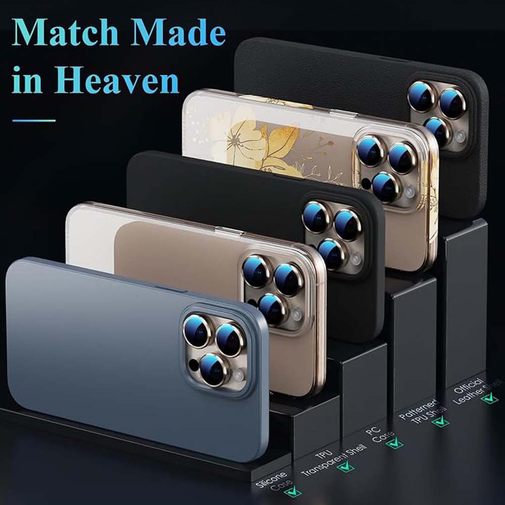 iPhone 14 Pro Max/15 Pro Camera Lens Protector - 3-Pack 9H Tempered Glass with Aluminum Alloy Ring (Desert Titanium)