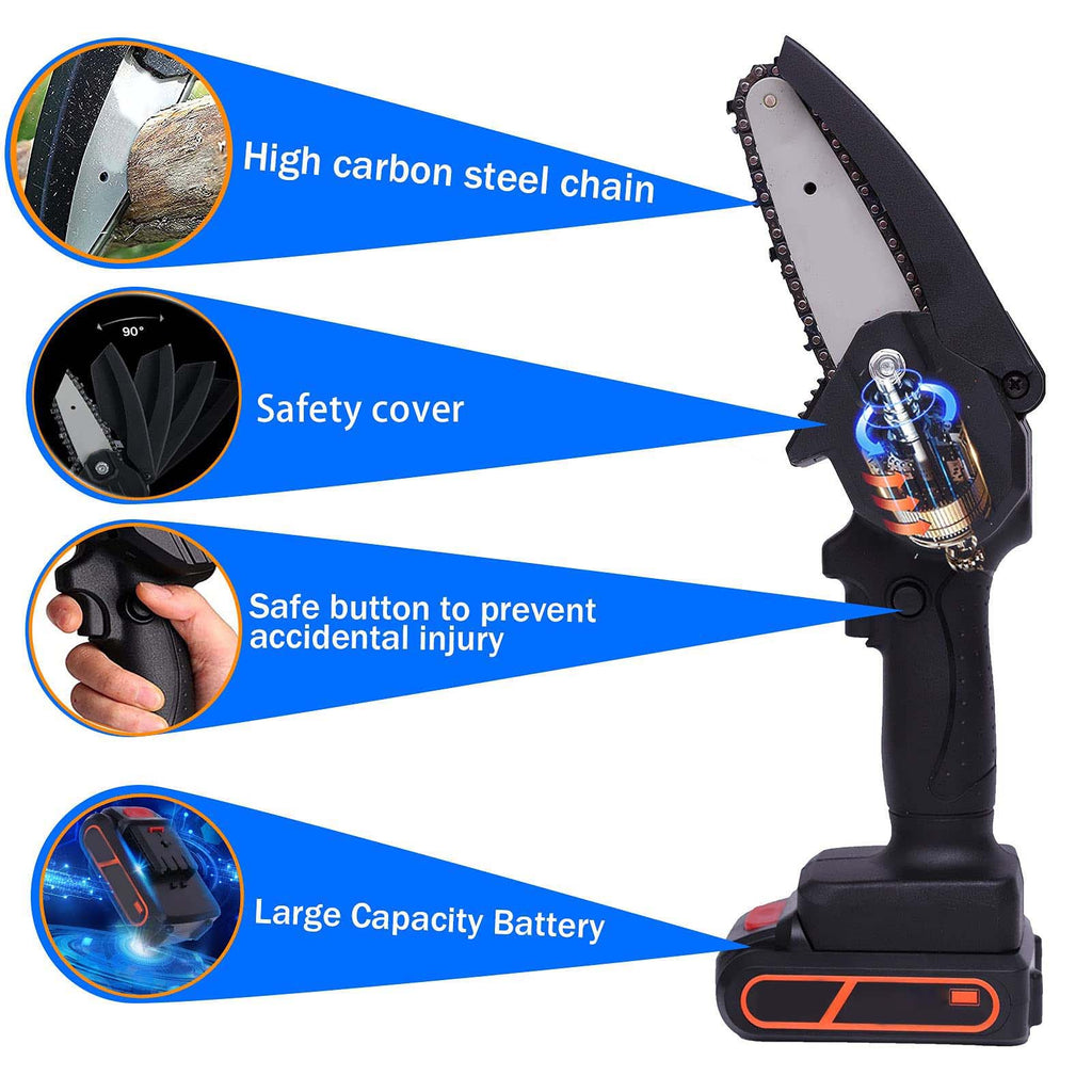 Brushless Cordless Chainsaw - Mini Electric Handheld Chainsaw with Safety Lock for Tree Branch Cutting