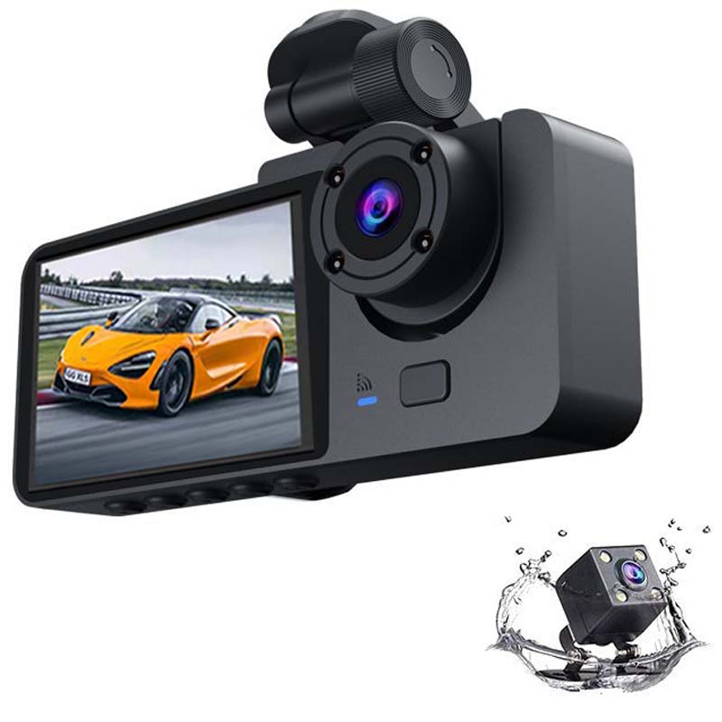 4-Inch Triple-Lens WiFi Dash Cam - Front/Rear/Inside Recording, Mobile App Control, Night Vision & Parking Monitor
