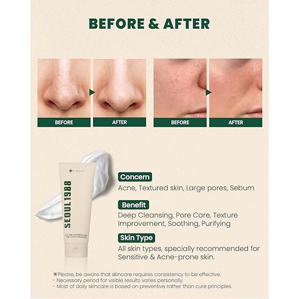 KSECRET SEOUL Pine Cica 1% + Probiotics Cleansing Foam. Soothing Korean face wash for sensitive skin. 150ml.