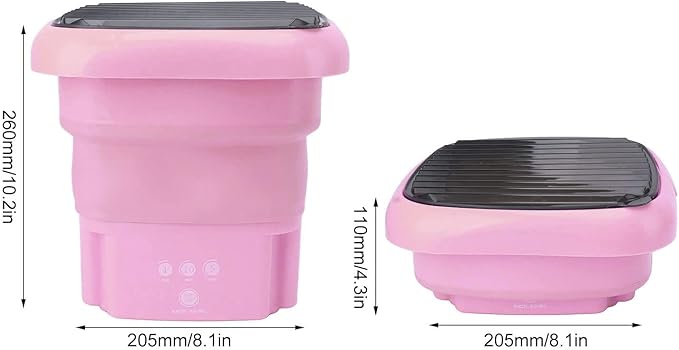 Portable Washing Machine | Mini Foldable Bucket Washer & Dryer Combo | Small Washer with Soft Spin Dry & Drainage Pipe for Underwear, Socks, Baby Clothes, Apartment, Dorm, Laundry (Pink)