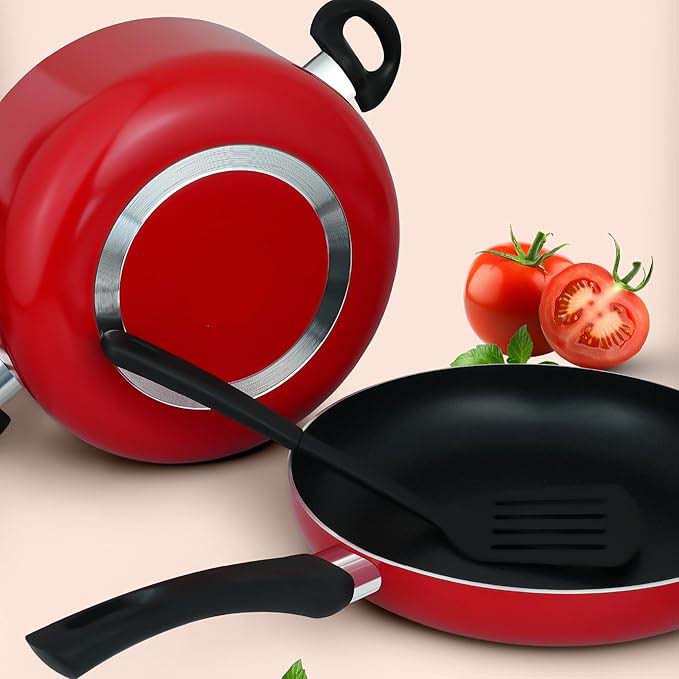 10-Piece Nonstick Cookware Set - 10X Tougher Coating, Heat-Resistant Handles, Glass Lids, Frypan, Wokpan, Nylon Turner