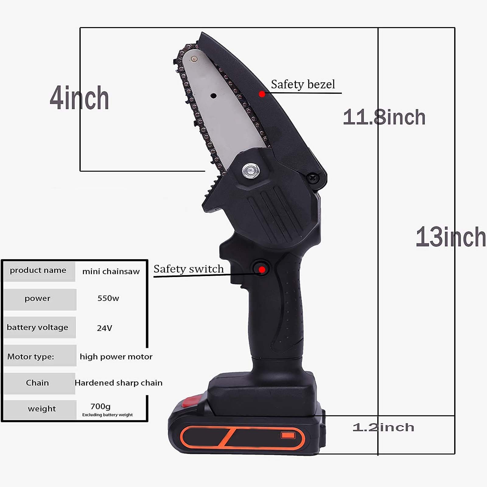 Brushless Cordless Chainsaw - Mini Electric Handheld Chainsaw with Safety Lock for Tree Branch Cutting