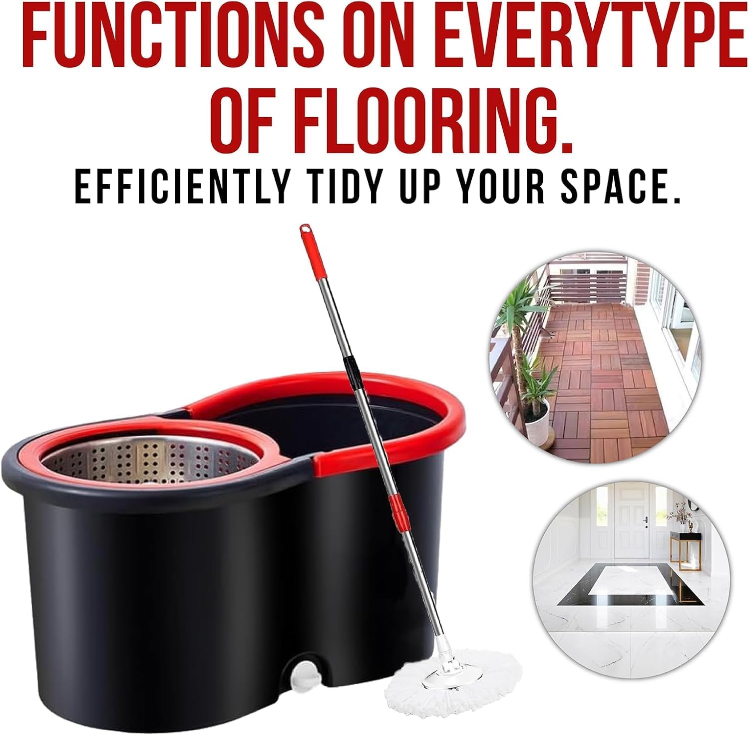 Easy Spin Mop and Bucket Set with 360° Rotation | Stainless Steel Handle & Wring Dryer Basket | Includes 2 Microfiber Mop Heads for Floor Cleaning | Ideal for Hardwood, Ceramic Tile, Marble, Laminate, and Glass