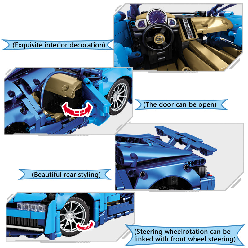 Classic Pull Back Super Sports Car DIY Bricks Set. Buildable racing car toy with pull-back motor for kids. 200+ pieces.