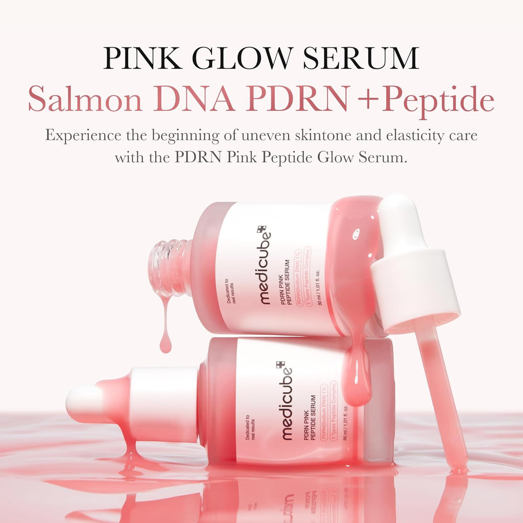 Medicube PDRN Pink Peptide Serum with Niacinamide for firming, hydrating & brightening skin tone. Korean glow serum.