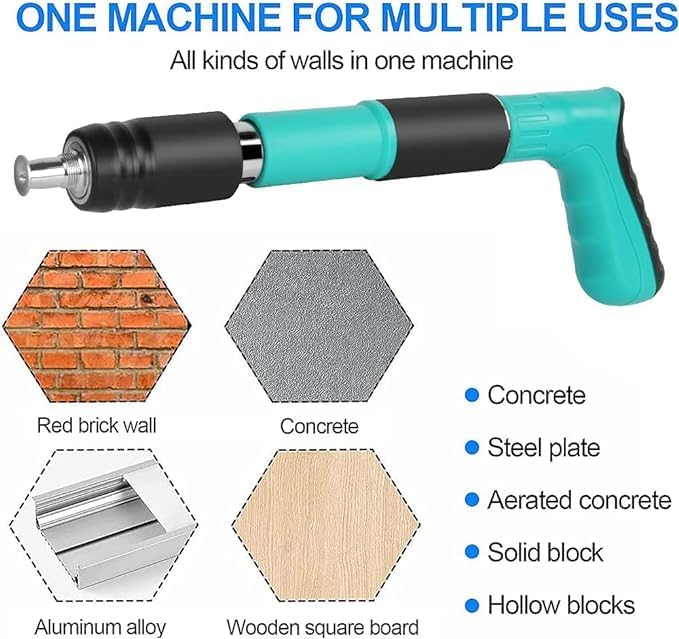 Rivet Gun with 20 Pieces Nails and Plastic Box – 5-Speed Adjustable Double Silencer Steel Nail Gun for Concrete