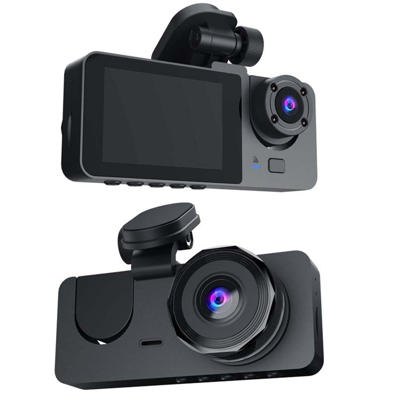 4-Inch Triple-Lens WiFi Dash Cam - Front/Rear/Inside Recording, Mobile App Control, Night Vision & Parking Monitor
